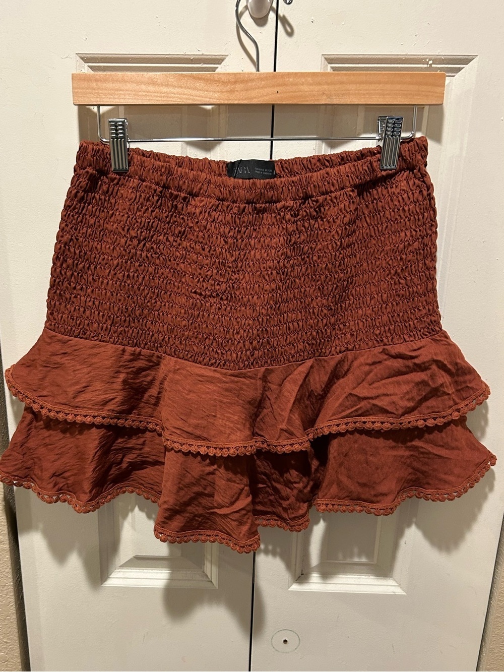 NWT Zara Culotte Frill Mini Skirt Smocked Shirred Waist , size S